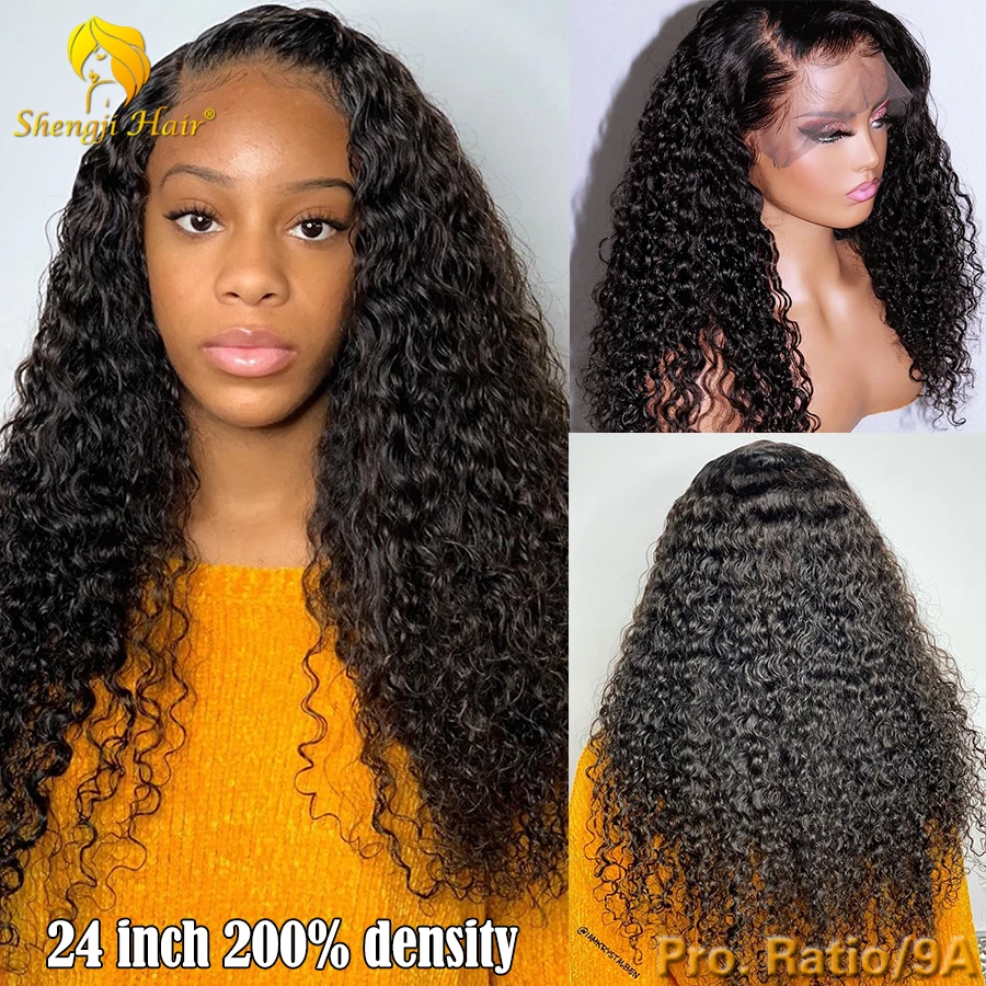 13x6 Кудрявый кружевной передний парик предварительно выщипанный с детскими волосами 200% бразильский Remy Lace Передние парики из человеческих волос для черных женщин Shengji Hair0