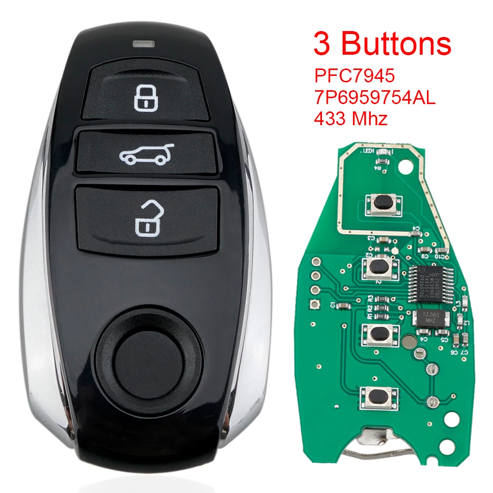 433 МГц 3 кнопки Интеллектуальный дистанционный брелок с чипом ID46 7945 Чип 7P6959754AL Сменный подходит для Volk-swagen-2011 2012 2013 20140