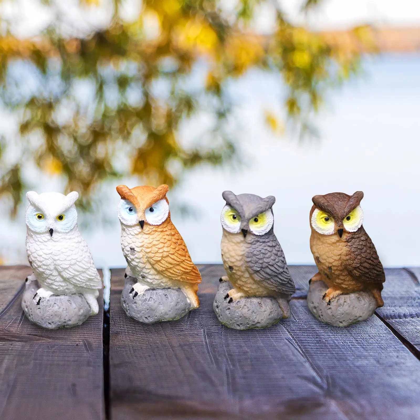 4x Смоляные миниатюрные фигурки птиц и миниатюрных сов для декора бонсай0
