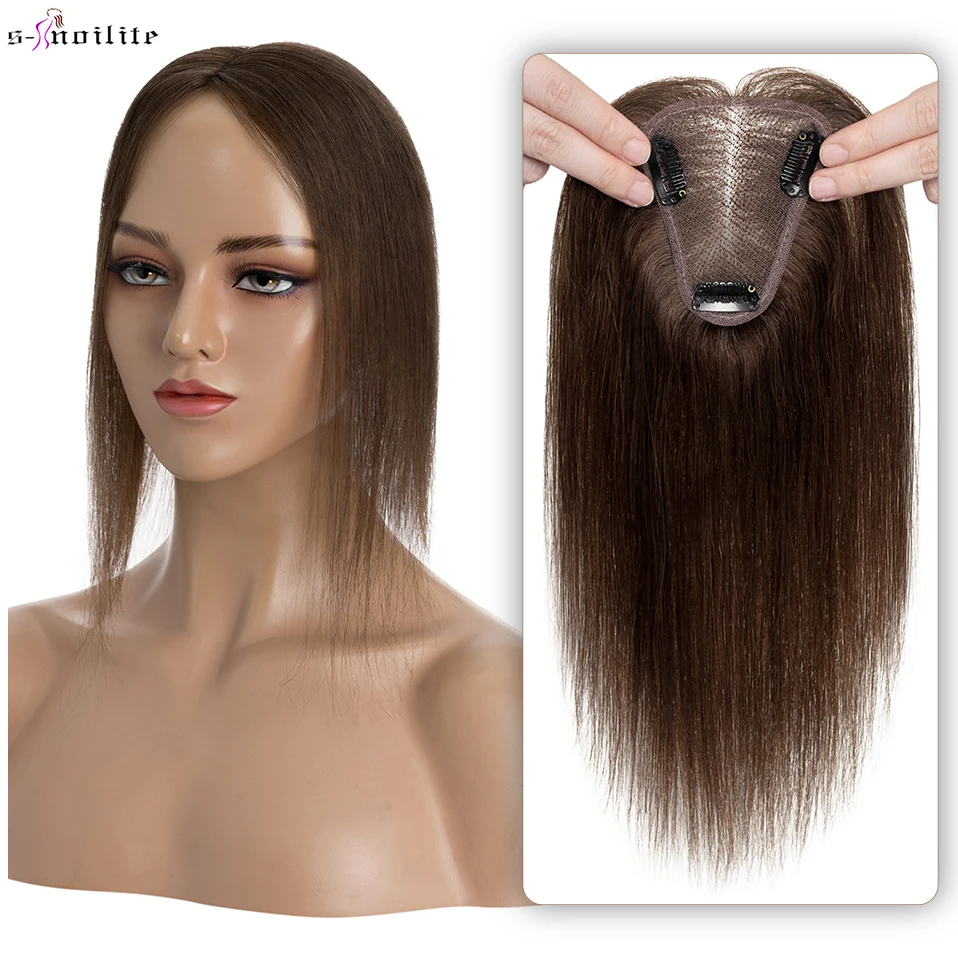 S-noilite 8x10 см Топперы для человеческих волос Ручная работа Центральная часть Моно Женщины Топпер Натуральные волосы Парики Одинарный узел Заколка для волос Наращивание0