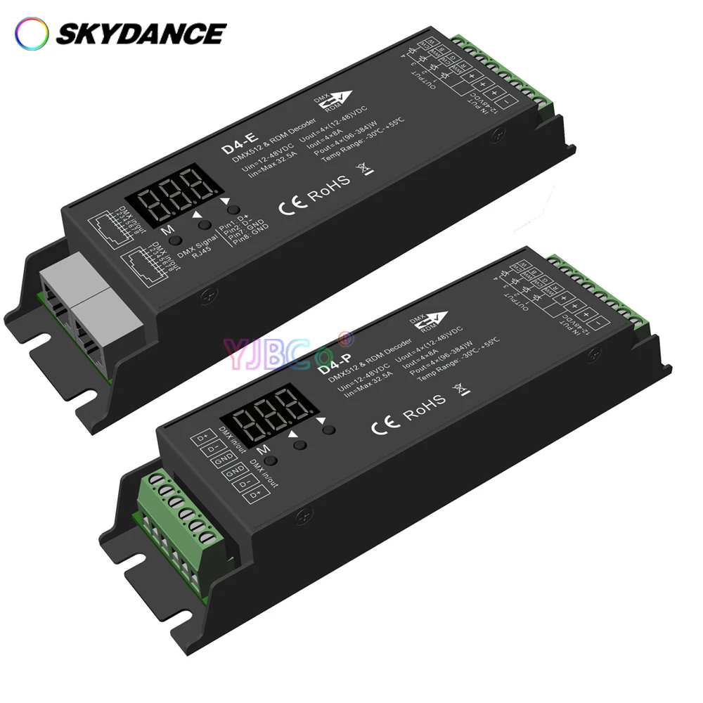 Skydance металлический 4-канальный декодер CV DMX512 12-48 В 24 В 32,5 А 4-канальный контроллер сигнала RDM RJ-45 DMX для светодиодной ленты RGBW D4-E0