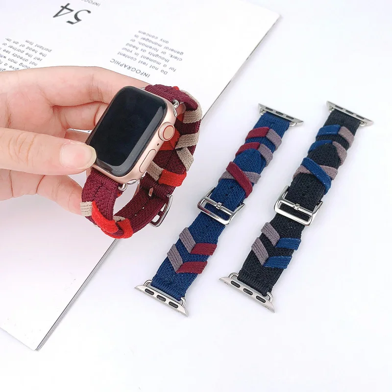 Для Apple Watch Ремешок Применимо Iwatch876543 Поколение Se Apple Watch S9 Ремешок Трикотажный тканый нейлоновый спортивный модный браслет0