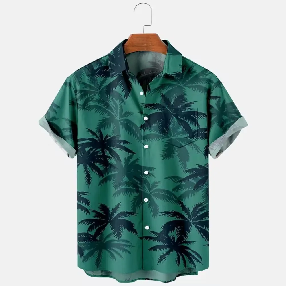 Мужская гавайская рубашка с коротким рукавом Кубинская летняя рубашка оверсайз с 3D-принтом в том же стиле0