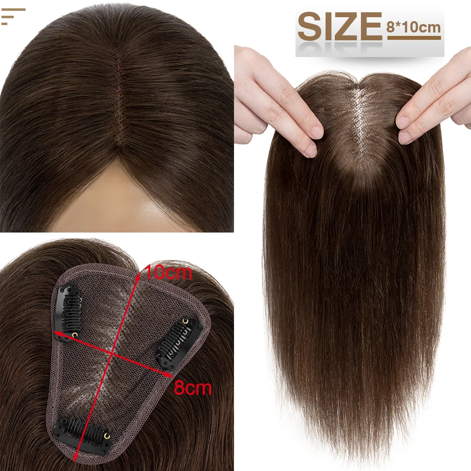 S-noilite 8x10 см Топперы для человеческих волос Ручная работа Центральная часть Моно Женщины Топпер Натуральные волосы Парики Одинарный узел Заколка для волос Наращивание1
