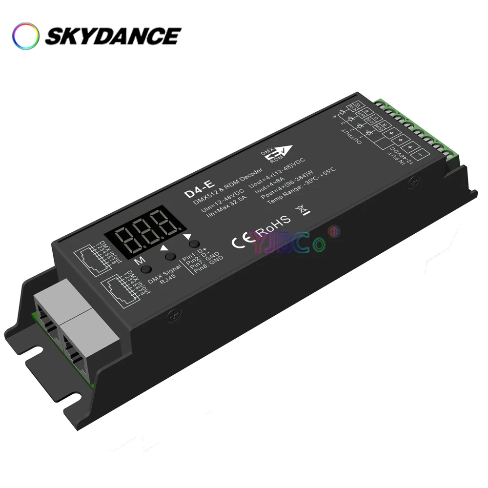 Skydance металлический 4-канальный декодер CV DMX512 12-48 В 24 В 32,5 А 4-канальный контроллер сигнала RDM RJ-45 DMX для светодиодной ленты RGBW D4-E1