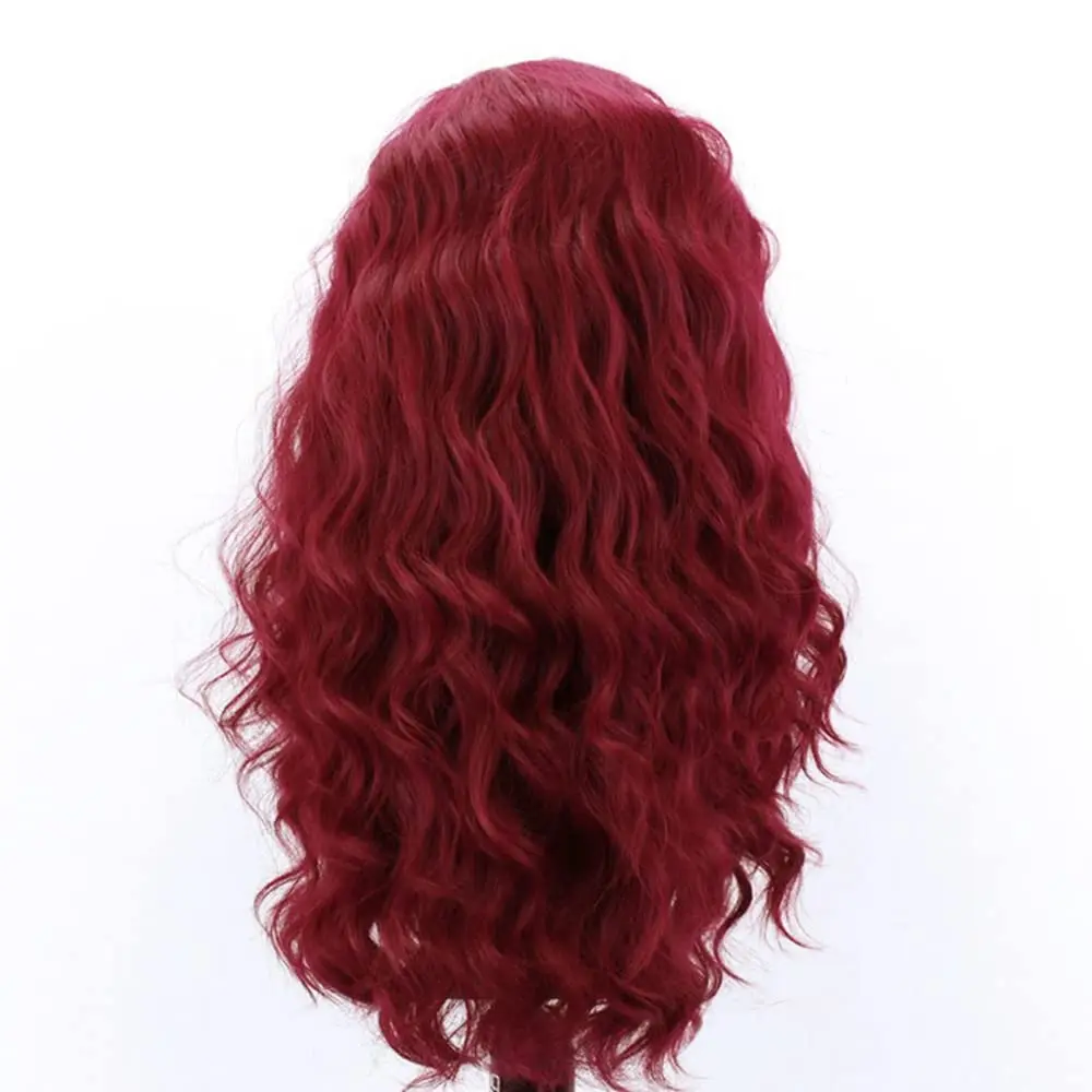 бордовый свободный кудрявый кружевной парик спереди для женщин синтетический натуральный волосяной парик предварительно выщипанные волосы замена парик наполовину связанный вручную1