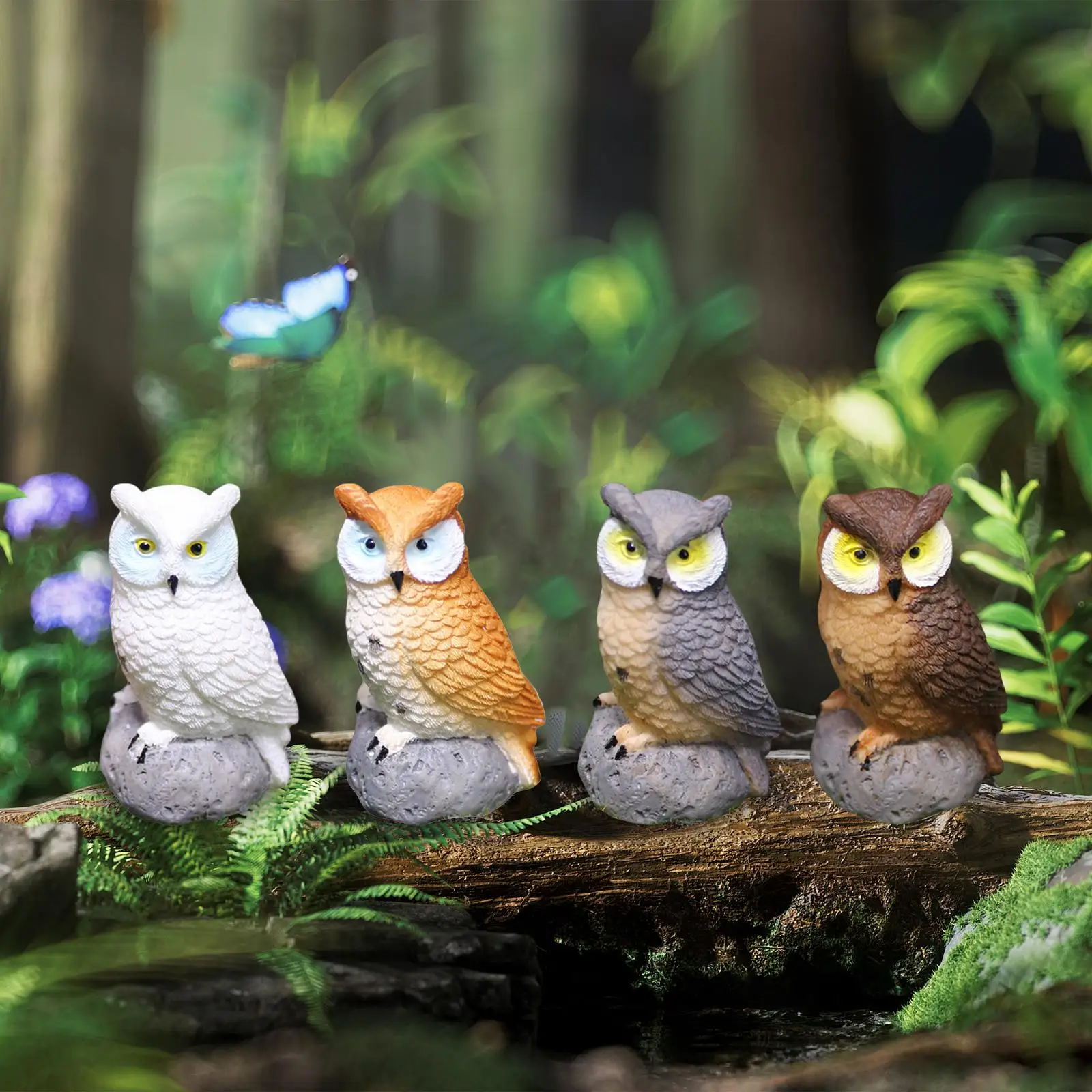 4x Смоляные миниатюрные фигурки птиц и миниатюрных сов для декора бонсай2