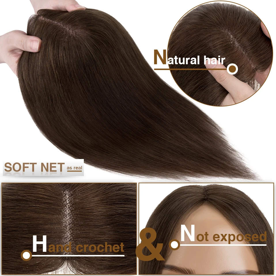 S-noilite 8x10 см Топперы для человеческих волос Ручная работа Центральная часть Моно Женщины Топпер Натуральные волосы Парики Одинарный узел Заколка для волос Наращивание2