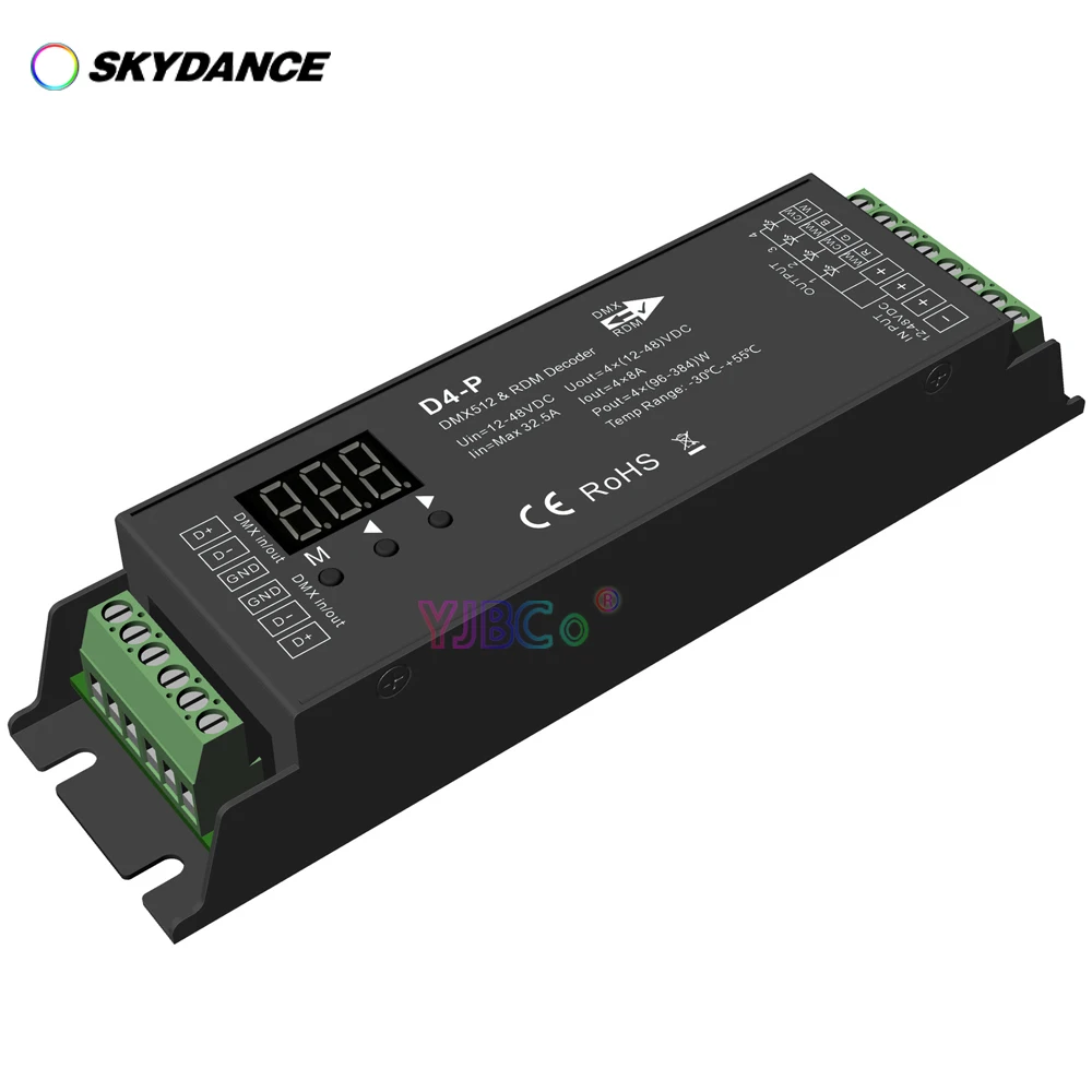 Skydance металлический 4-канальный декодер CV DMX512 12-48 В 24 В 32,5 А 4-канальный контроллер сигнала RDM RJ-45 DMX для светодиодной ленты RGBW D4-E2
