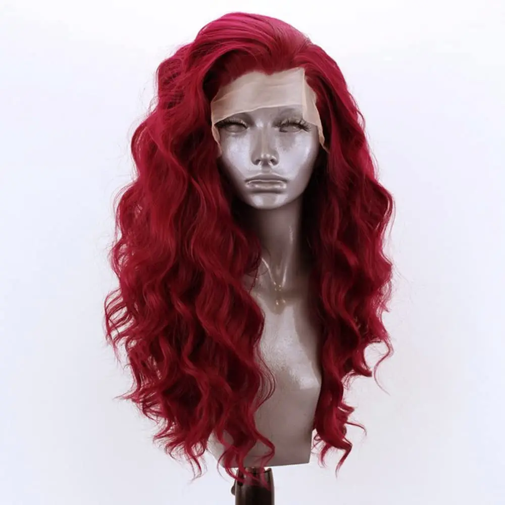 бордовый свободный кудрявый кружевной парик спереди для женщин синтетический натуральный волосяной парик предварительно выщипанные волосы замена парик наполовину связанный вручную2