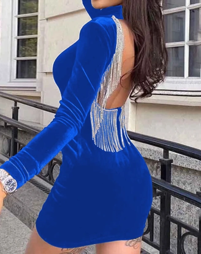  Элегантное и красивое женское платье 2023 Новейшее платье для вечеринки Высококачественный бархат со стразами Кисточка Дизайн Сексуальное вечернее платье с открытой спиной2