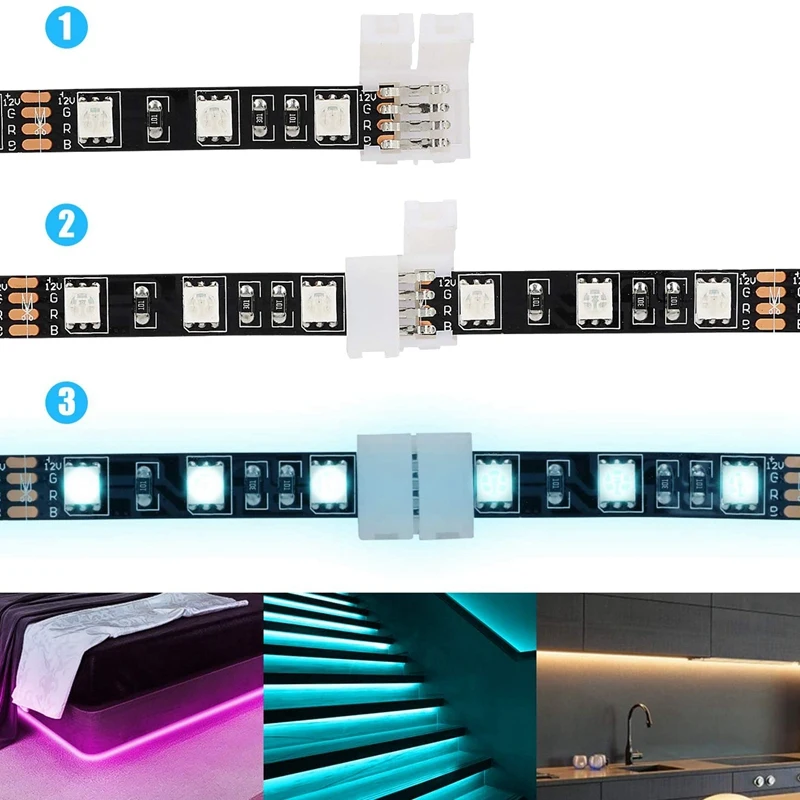 50Packs 4-контактные разъемы для светодиодных лент RGB 10 мм Бесшовный адаптер без пайки Удлинитель клемм3