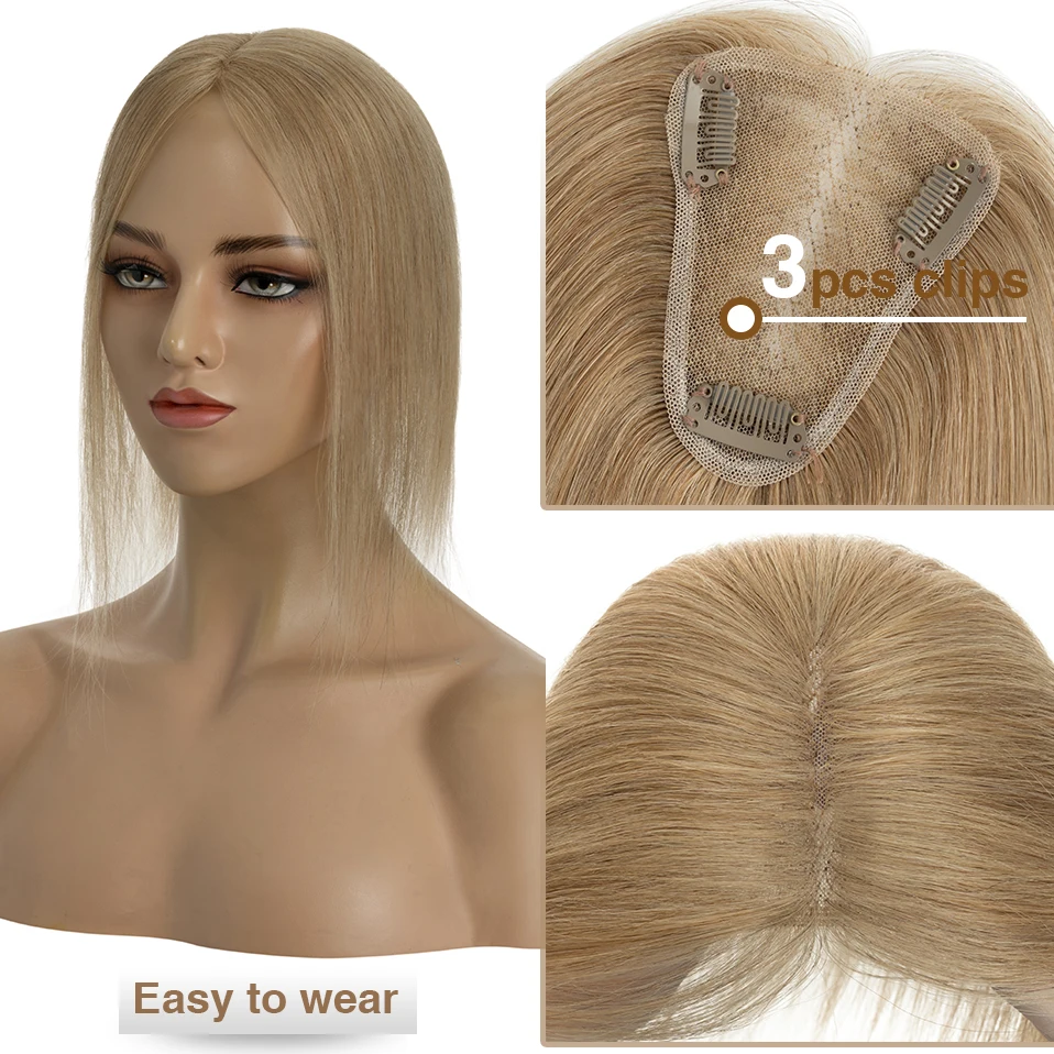 S-noilite 8x10 см Топперы для человеческих волос Ручная работа Центральная часть Моно Женщины Топпер Натуральные волосы Парики Одинарный узел Заколка для волос Наращивание3