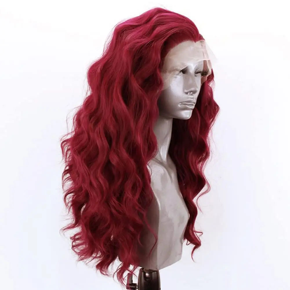 бордовый свободный кудрявый кружевной парик спереди для женщин синтетический натуральный волосяной парик предварительно выщипанные волосы замена парик наполовину связанный вручную3