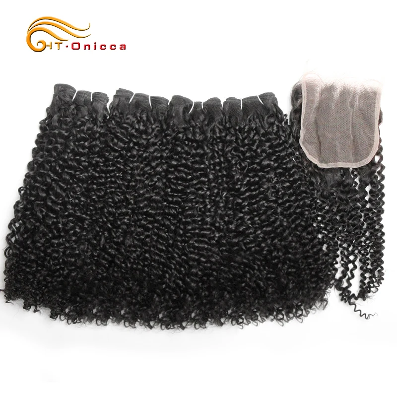 бразильские пучки глубоких волн с застежкой 4x4 Пучки из 100% натуральных волос с кружевной застежкой Двойное вытягивание из девственных волос3