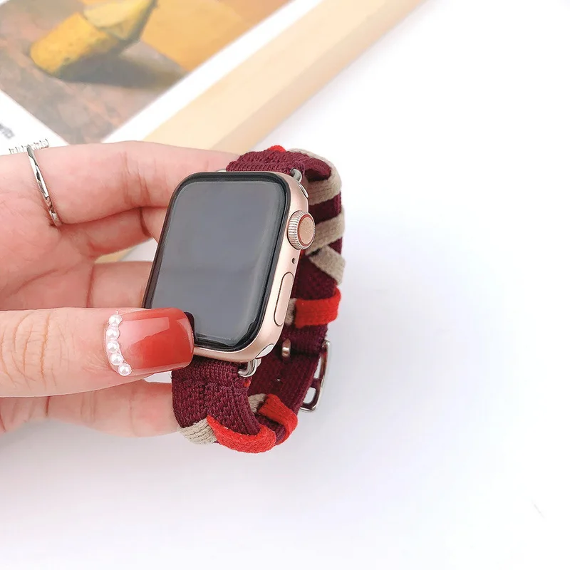 Для Apple Watch Ремешок Применимо Iwatch876543 Поколение Se Apple Watch S9 Ремешок Трикотажный тканый нейлоновый спортивный модный браслет3