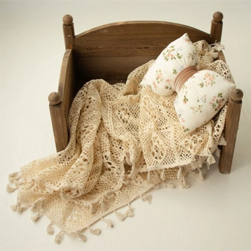 Новорожденный ребенок Фото Реквизит Одеяла Винтажное одеяло с кисточками для полой корзины3