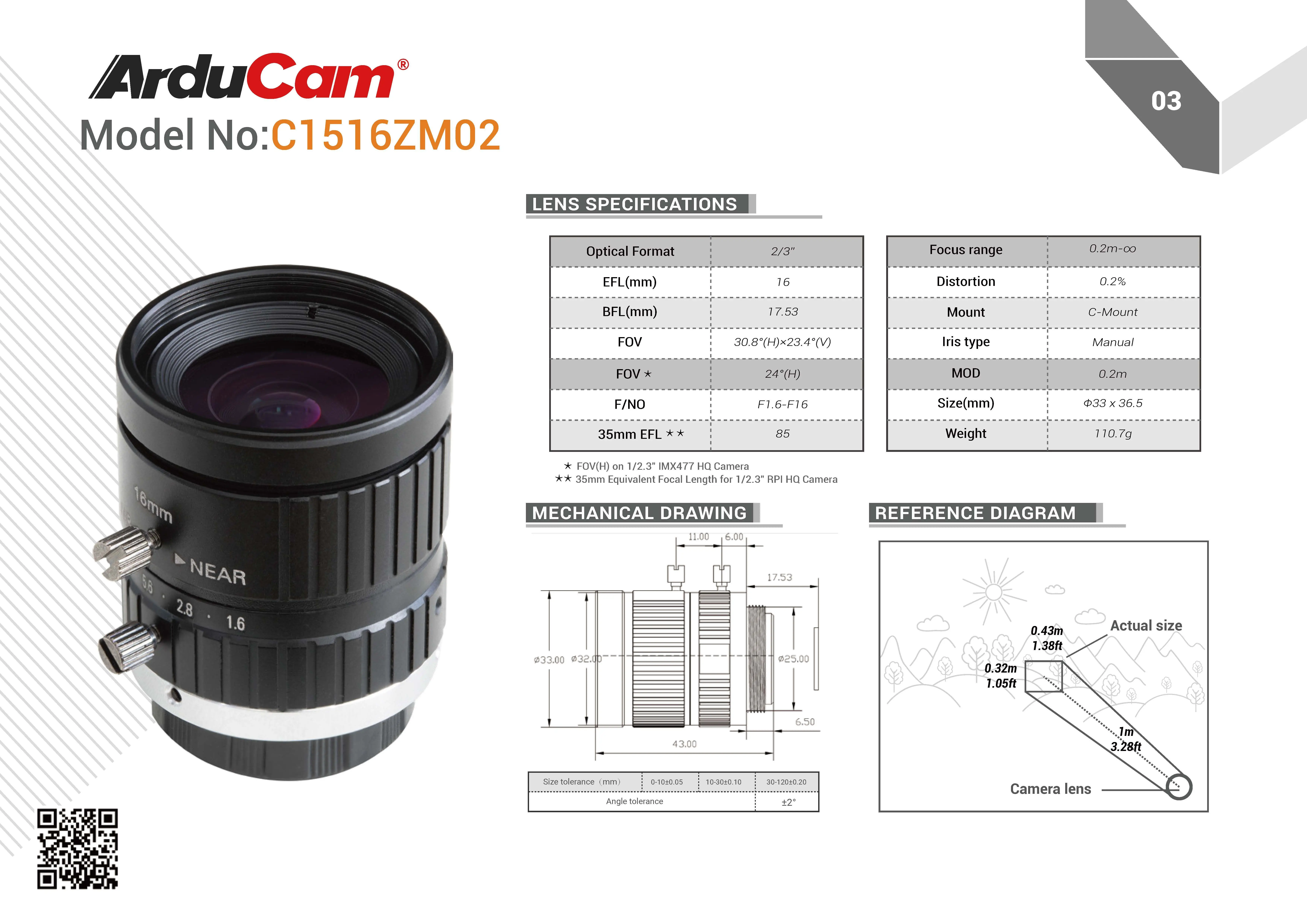 Объектив Arducam C-Mount для высококачественной камеры Raspberry Pi, фокусное расстояние 16 мм с ручной фокусировкой и регулируемой диафрагмой5