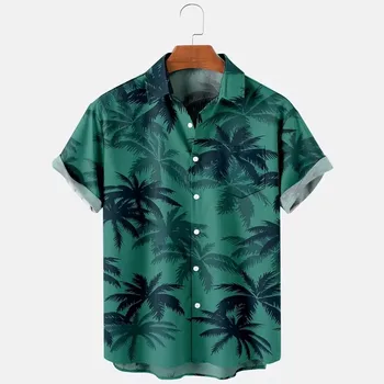 Мужская гавайская рубашка с коротким рукавом Кубинская летняя рубашка оверсайз с 3D-принтом в том же стиле