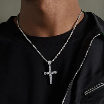 Полное ожерелье с цирконовым крестом Мужская мода Хип-хоп Улица Титановая стальная цепь Европейский и американский рэп Хип-хоп Мужской Coppe Penda