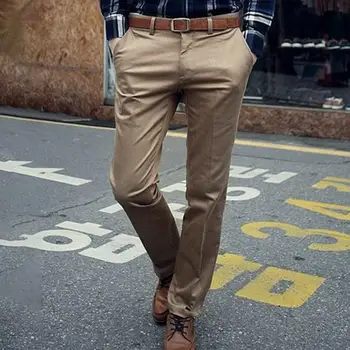 Однотонные брюки Однотонные брюки Стильные мужские приталенные деловые брюки Дышащие мягкие брюки средней талии с карманами