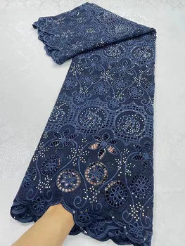 темно-синий африканская кружевная ткань 2023 Высококачественная гипюровая кружевная ткань с камнями Новейшие французские шнуровые кружева для свадьбы