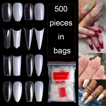 500 штук прозрачных подушечек для ногтей во французском стиле Full Stick Fake Nail Patch Ручное ношение ногтей Искусственные ногти Гелевые формы ногтей