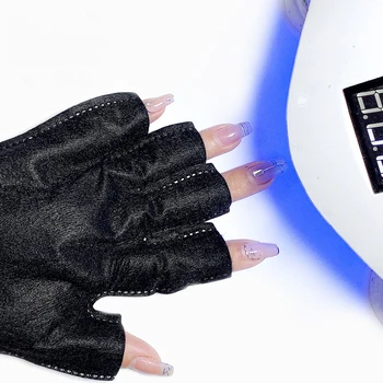 1 пара ламп для ногтей Перчатки для защиты от УФ-излучения Перчатки без пальцев с ультрафиолетовым светом для гелевой лампы для ногтей Маникюрный инструмент