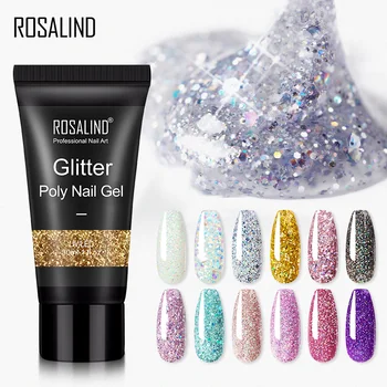 ROSALIND Glitter Poly Nail Gel UV Builder Лак для ногтей Лак для ногтей Лак для наращивания ногтей Художественный дизайн Все для маникюра Верхняя база