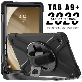 Чехол для Samsung Galaxy Tab A9 Plus 11 дюймов 2023 Защитный прочный чехол Ударопрочный 360 ° Поворотная подставка Плечевой ремень Черный