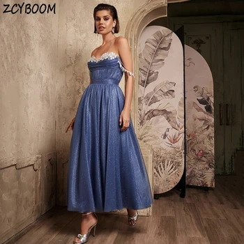 Очаровательная возлюбленная блестящая с пайетками с открытыми плечами вечернее платье 2024 A-Line Тюль Коктейльное платье для выпускного вечера