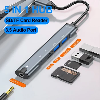Многофункциональный считыватель SD-карт TF HUB 5 в 1 USB док-станция USB на 3.5 аудио адаптер для ПК