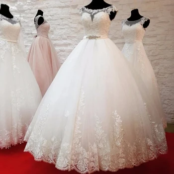 ANGELSBRIDEP Бальное платье с прозрачным вырезом Свадебные платья Халат De Mariee Роскошная аппликация Пояс Тюль Формальное платье невесты Горячее