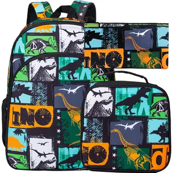 3 шт. Рюкзак с динозавром для мальчиков, 16-дюймовая детская сумка для дошкольников и ланч-бокс для детского сада и начальной школы