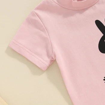 Пасхальный наряд Малыш Девочка Кролик Принт Рубашка с коротким рукавом и шорты Набор 2 шт. Летняя одежда