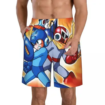 Mega Man Мужские пляжные шорты Японское аниме Фитнес Быстросохнущий купальник Смешные уличные забавы 3D шорты