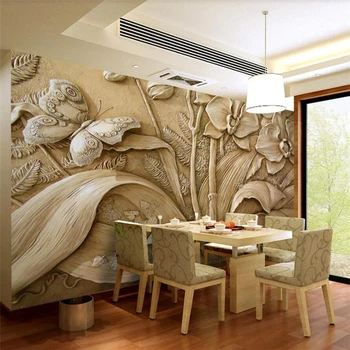 Пользовательские обои 3D тиснение behang орхидея бабочка фон картина стены гостиная спальня 3d обои ресторан фреска