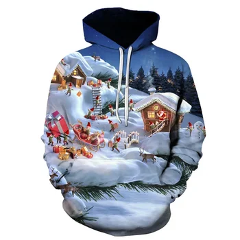 Женский пуловер Повседневная мода Новая рождественская толстовка с капюшоном для мужчин 3D Санта-Клаус Коллекция Принт Толстовка