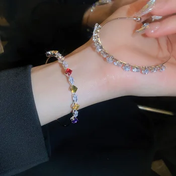 2023 Новый корейский изысканный многоцветный кристалл геометрический браслет-манжета Мода Свежий роскошный женский регулируемый браслет Ювелирные изделия