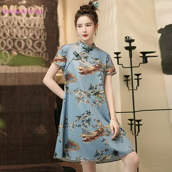 Ретро Свободный С Коротким Рукавом Женщины Qipao Платье Лето Новое Традиционное Китайское Молодое Современное Улучшенное Cheongsam