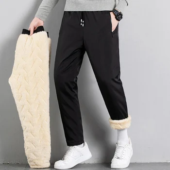 Зимние флисовые брюки Мужские толстые теплые повседневные спортивные штаны Высококачественные водонепроницаемые модные шнурки на шнурке большого размера Спортивные штаны L-7Xl