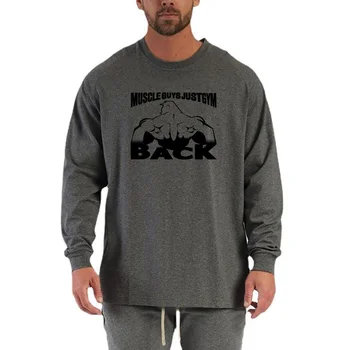  Негабаритная свободная спортивная футболка с длинным рукавом Мужская футболка для тренировок по бодибилдингу Хлопок Спортивная одежда Осенние фитнес-топы