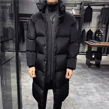 Мужская зимняя черная длинная хлопковая куртка со стоячим воротником, модная плотная и теплая хлопчатобумажная куртка приталенного кроя, большой размер