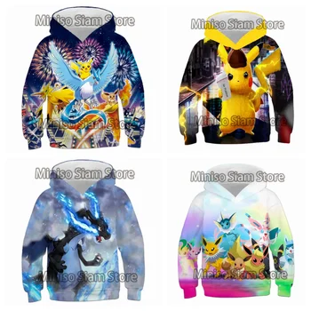 2023 Новый мужской свитер с капюшоном и Pokemon Pikachu Pattern 3D-печать Модный мужской свитер y2k толстовки с капюшоном Одежда