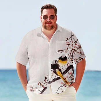 Большая и высокая гавайская рубашка для мужчин Ретро Боулинг Быстросохнущая Лето Большие размеры С коротким рукавом Одежда оверсайз Y2kStreetwear