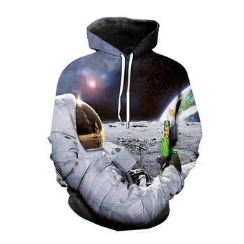 Зимний пуловер с капюшоном для мужчин и женщин модная пара свитер с капюшоном тонкая флисовая куртка космонавт 3D-печать