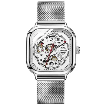 Механические автоматические часы Мужские прозрачные модные сетчатые стальные военные спортивные часы Мужские часы Reloj Hombre 2023