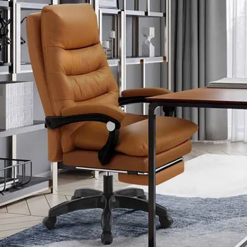 Casters Кожаный настольный стул Винтажный ковер Executive Comfy Office Chair Salon Rolling Chaise Bureau Компьютерная офисная мебель