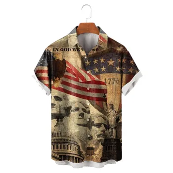 HX Фестиваль Мужские рубашки Американский День Независимости Рубашки с принтом флага 3D Графика Летняя уличная одежда Ropa Hombre Дропшиппинг