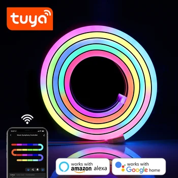 RGBIC Wifi Неоновая светодиодная лента Tuya APP RGB Chasing Dream Color Водонепроницаемая гибкая лента Alexa Google Украшение для домашнего сада